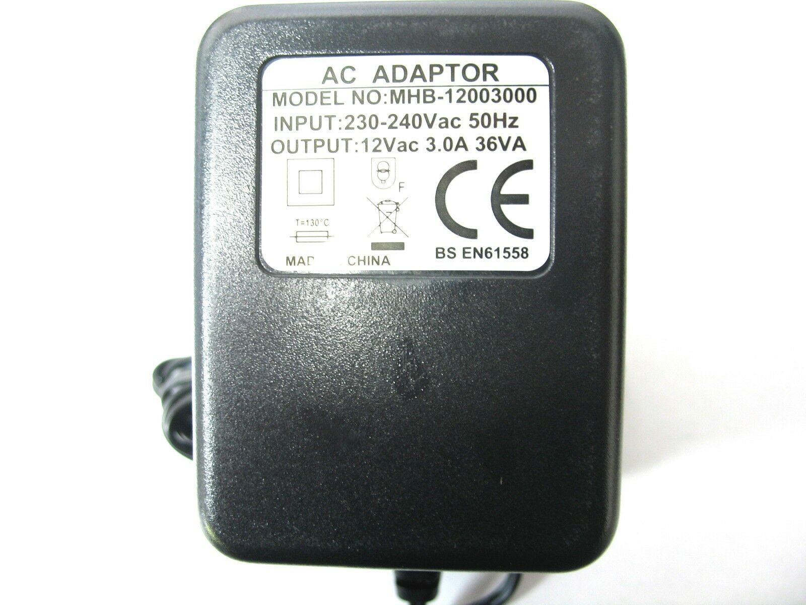 New MHB-12003000 12VAC 3.0A POWER ADAPTOR